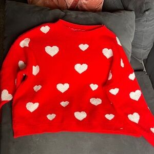 Cozy Red Heart Pattern Sweater